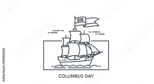 Classic sailing ship line art evoking historical sea exploration voyages and commemorative events