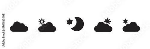 Day and night weather icons set featuring sun moon clouds and stars simple graphics