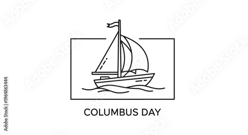 Stylized linear graphic depicting a sailing ship on ocean waves, symbolizing historical journey