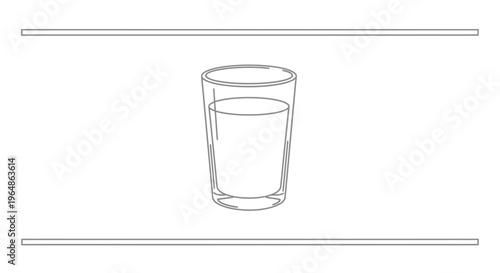Minimalist line drawing of a liquid-filled drinking glass, artfully positioned on a clean white