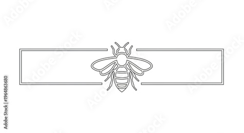 Elegant minimalist continuous line art illustration of a bee within a rectangular frame motif