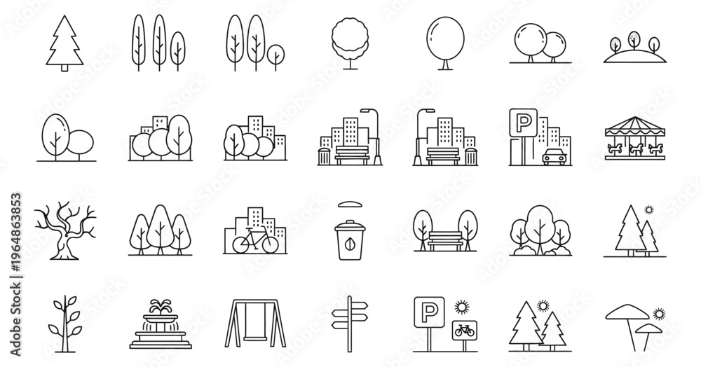 Fototapeta premium A collection of 25 small black and white architectural icons or symbols