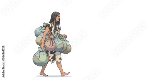 Woman walking with heavy luggage load.