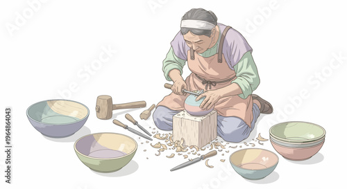 Man making singing bowls with hammer.