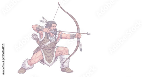 Man in ancient costume holding bow.