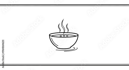 Minimalist line art of a warm, comforting bowl of food or beverage emitting gentle steam