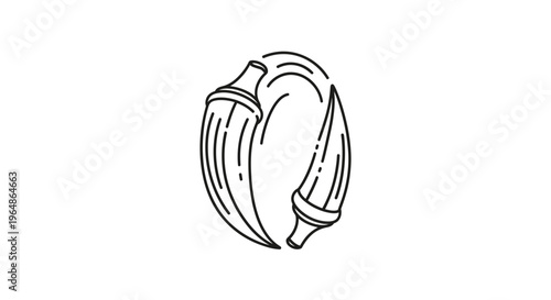 Stylized linear illustration of two fresh okra pods arranged elegantly in a minimalist design