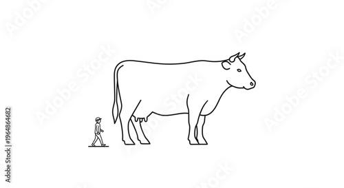 Proportional illustration of a human standing beside a large dairy cow showcasing scale difference