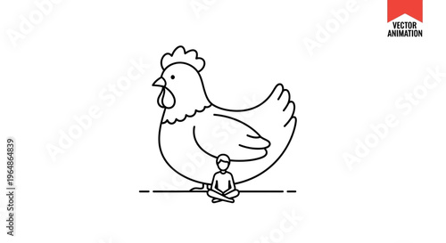 Meditative individual finds peaceful sanctuary under the vast presence of a benevolent hen