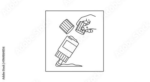 Clear instructional line art depicting the careful pouring and mixing of liquid from a bottle