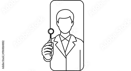 Modern minimalist line illustration depicting a healthcare professional with a diagnostic dental