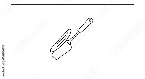 Minimalist line art illustration featuring essential cooking tools: a spatula and kitchen tongs