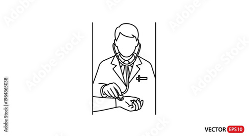 Minimalist line art illustration of a doctor performing a medical check-up on a patient's wrist