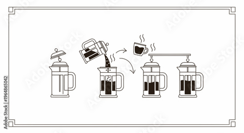 Detailed visual steps for crafting fresh, flavorful coffee with a traditional French press brewer