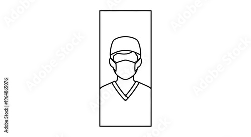 Line art icon of a medical professional in a surgical mask and scrub cap, symbolizing health safety