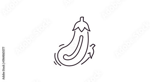 Minimalist black outline drawing of a fresh eggplant vegetable icon on a clean white background