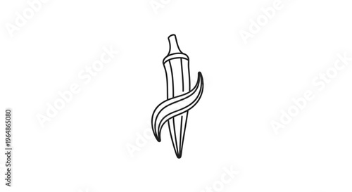 Minimalist black outline drawing of an okra pod with a decorative leaf accent gracefully entwined