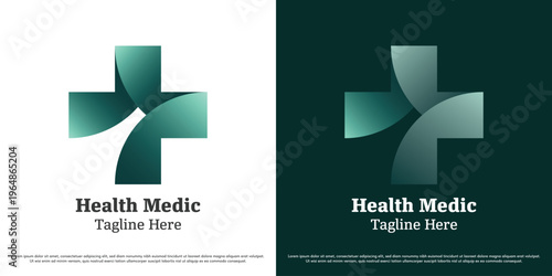 Health medic gradient logo design illustration vector. Health plus medical silhouette. Abstract gradient clinic icon symbol.
