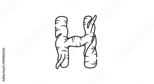 Organic stylized uppercase H letterform graphic outline design illustration minimalist concept