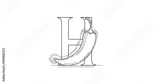 Dynamic outline design blending the capital letter H with a stylized zesty chili pepper illustration