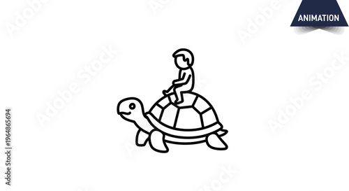 Minimalist black and white line art depicting a human figure gently riding atop a cheerful