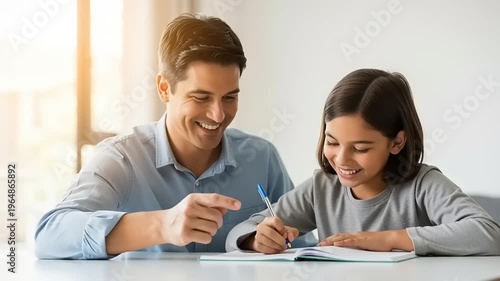Father helping daughter with homework.