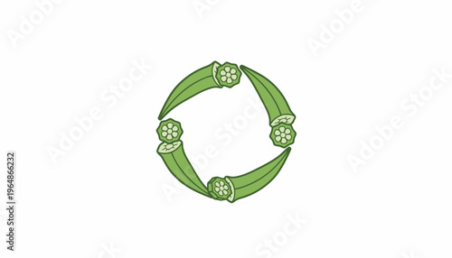 Vibrant green sliced okra forming a harmonious circular design on a pristine white background