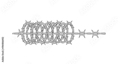 Stylized illustration of coiled razor wire and a straight section for security and boundary concepts