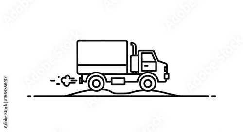 Monochromatic line art illustration of a moving box truck for transport and logistics services