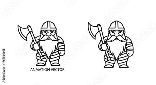 Chunky Cartoon Dwarf Warrior with Battle Axe Illustration Ready for Adventure Vector