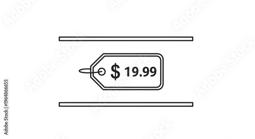 Minimalist line art illustration featuring a retail price tag displaying $19.99 for e-commerce