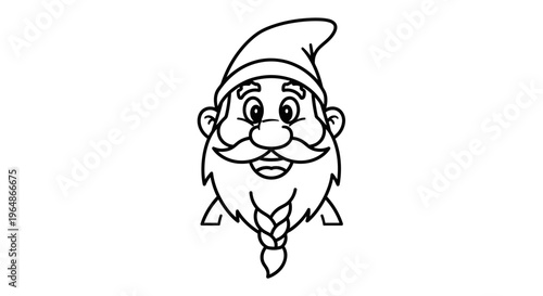 Charming cartoon garden gnome illustration with braided beard and pointed hat character design