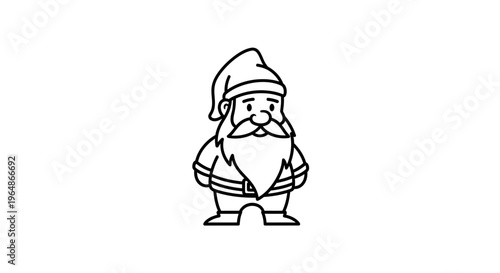 Charming minimal line art illustration of a cheerful bearded cartoon character wearing a