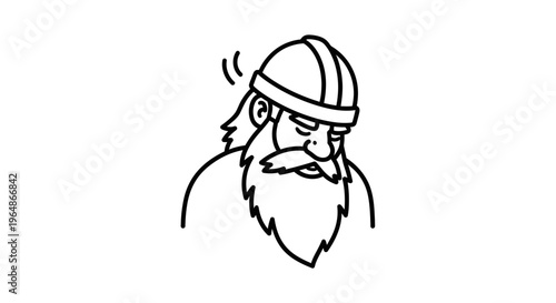 Minimalist black line art illustration of a contemplative bearded man wearing a simple beanie