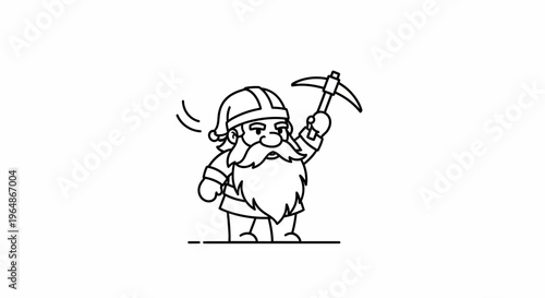 A sturdy bearded dwarf character with a pickaxe ready for mining and exploration work