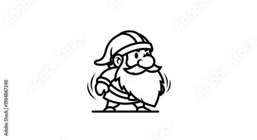 Charming black and white cartoon dwarf illustration with a long beard and playful expression