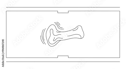 Minimalist vector illustration of human ear or auditory system with sound waves within a data frame