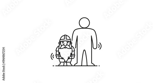 Stylized comparison between a small bearded fantasy character and a tall human silhouette icon