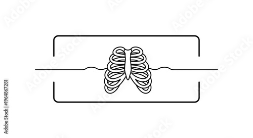 Abstract linear depiction of human rib cage within a framed continuous line design for health