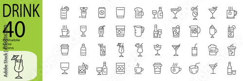 Drink icon set. Editable stroke.