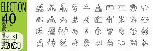 Election icon set. Editable stroke.