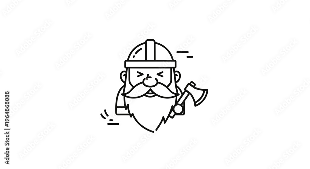 Fototapeta premium Hard hat hero with a mighty beard and axe, a symbol of joyful labor and robust craftsmanship