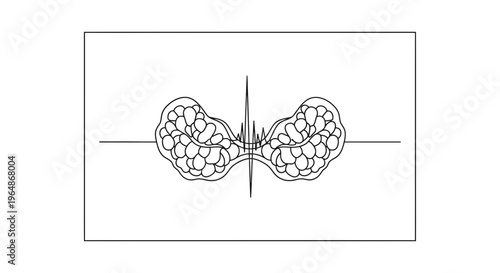 Minimalist continuous line drawing of a human gland with integrated pulse line representing