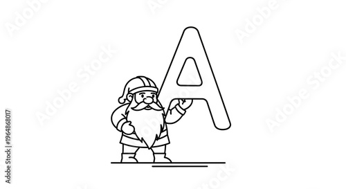 Charming bearded character presenting the letter A, a simple education concept graphic
