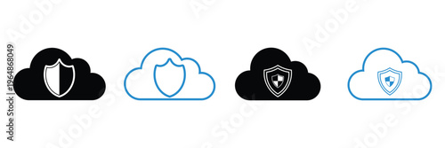 Cloud security icons with shield and protection symbols