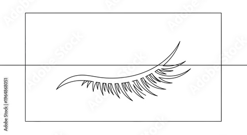 Elegant continuous line art of a closed eye with long eyelashes illustrating serene beauty and