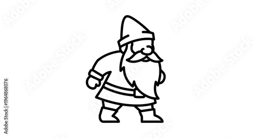 Charming Line Art Illustration of a Whimsical Character with a Long Beard and Pointed Hat for