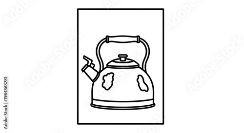 Traditional stovetop whistling kettle line art illustration for hot beverage preparation