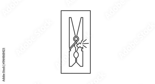 Monochromatic depiction of a snapping clothes peg showing mechanical failure and damage household
