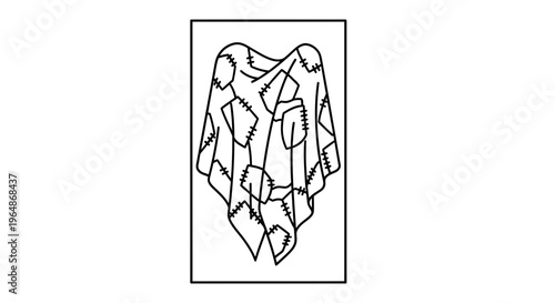 Whimsical ghost figure crafted from stitched fabric patches, a spectral presence for design projects